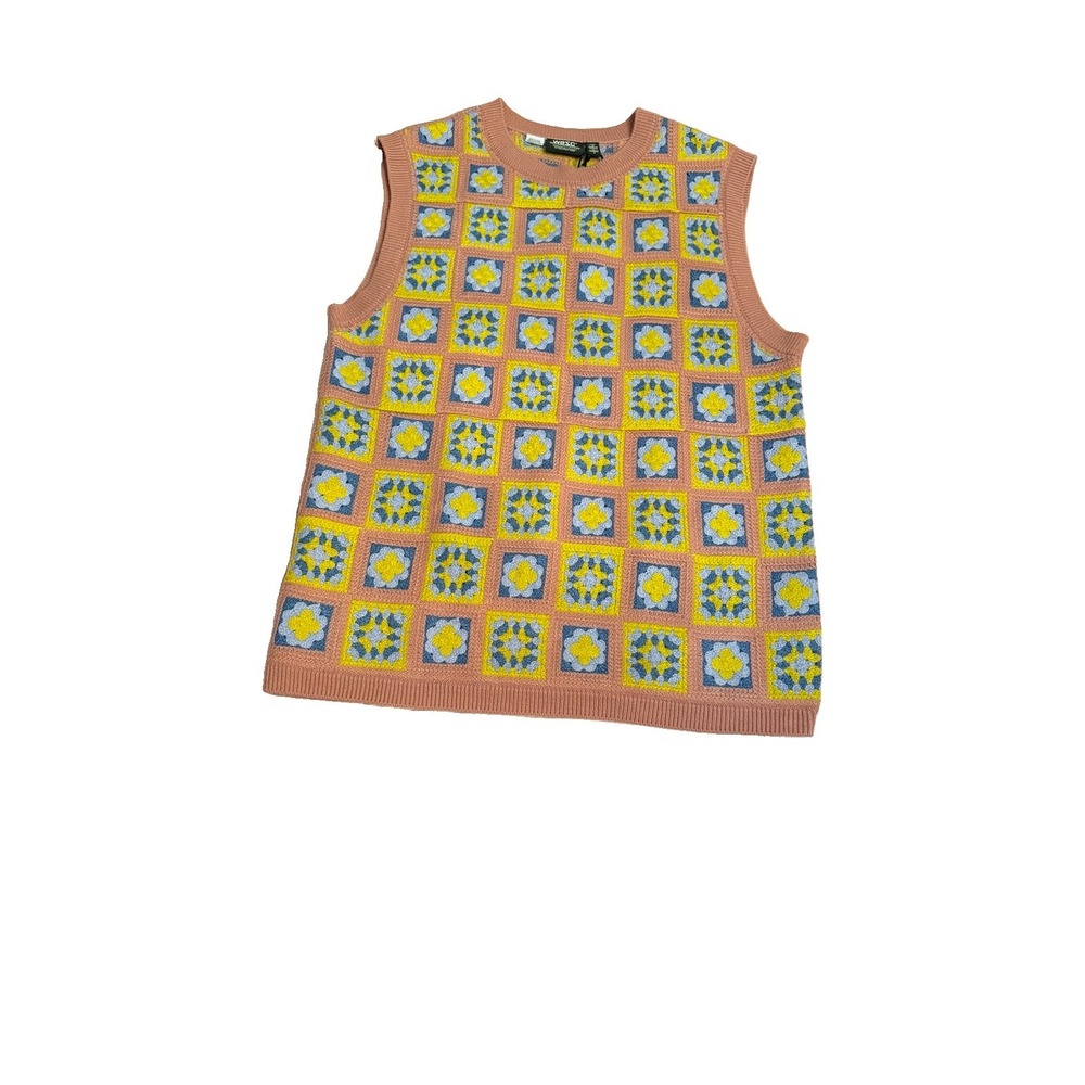 Crochet Granny Square Sweater Vest Size M Floral Patchwork Cottagecore Hippie